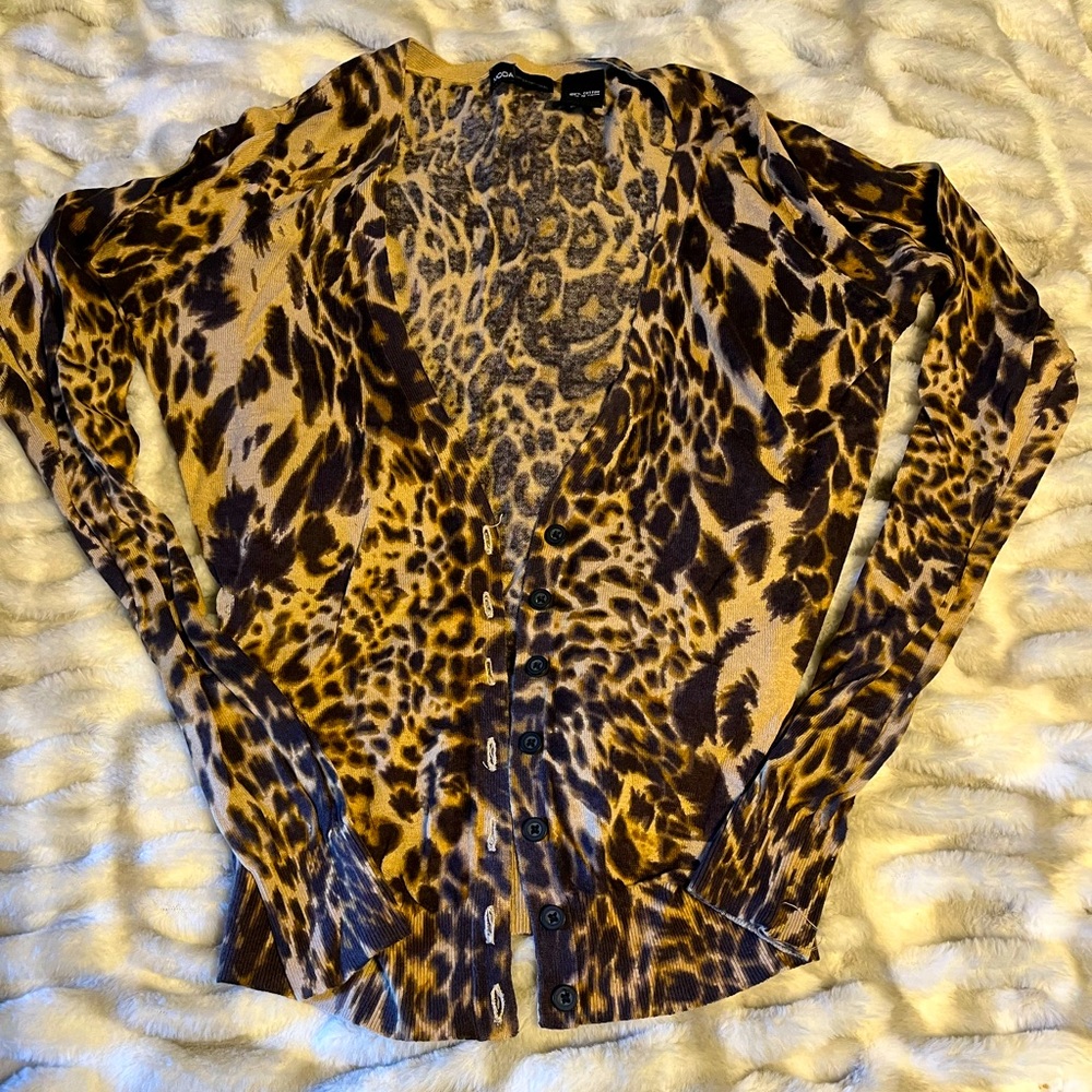 Moda International Animal Leopard Print Cardigan Sz Small NWOT